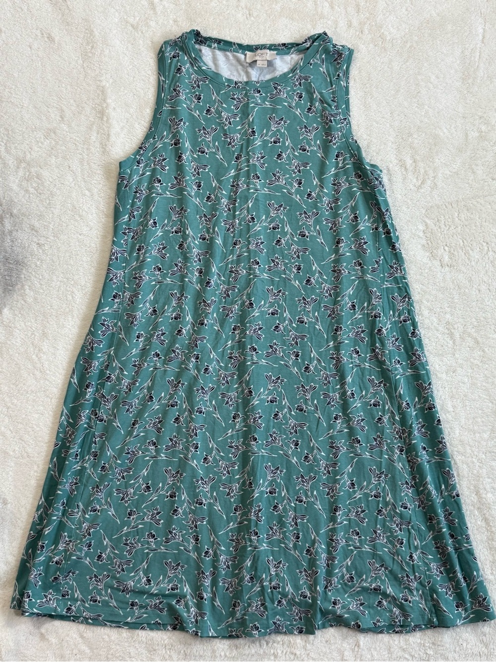 LOFT Outlet Teal Floral Swing Dress Sleeveless A-Line Size M